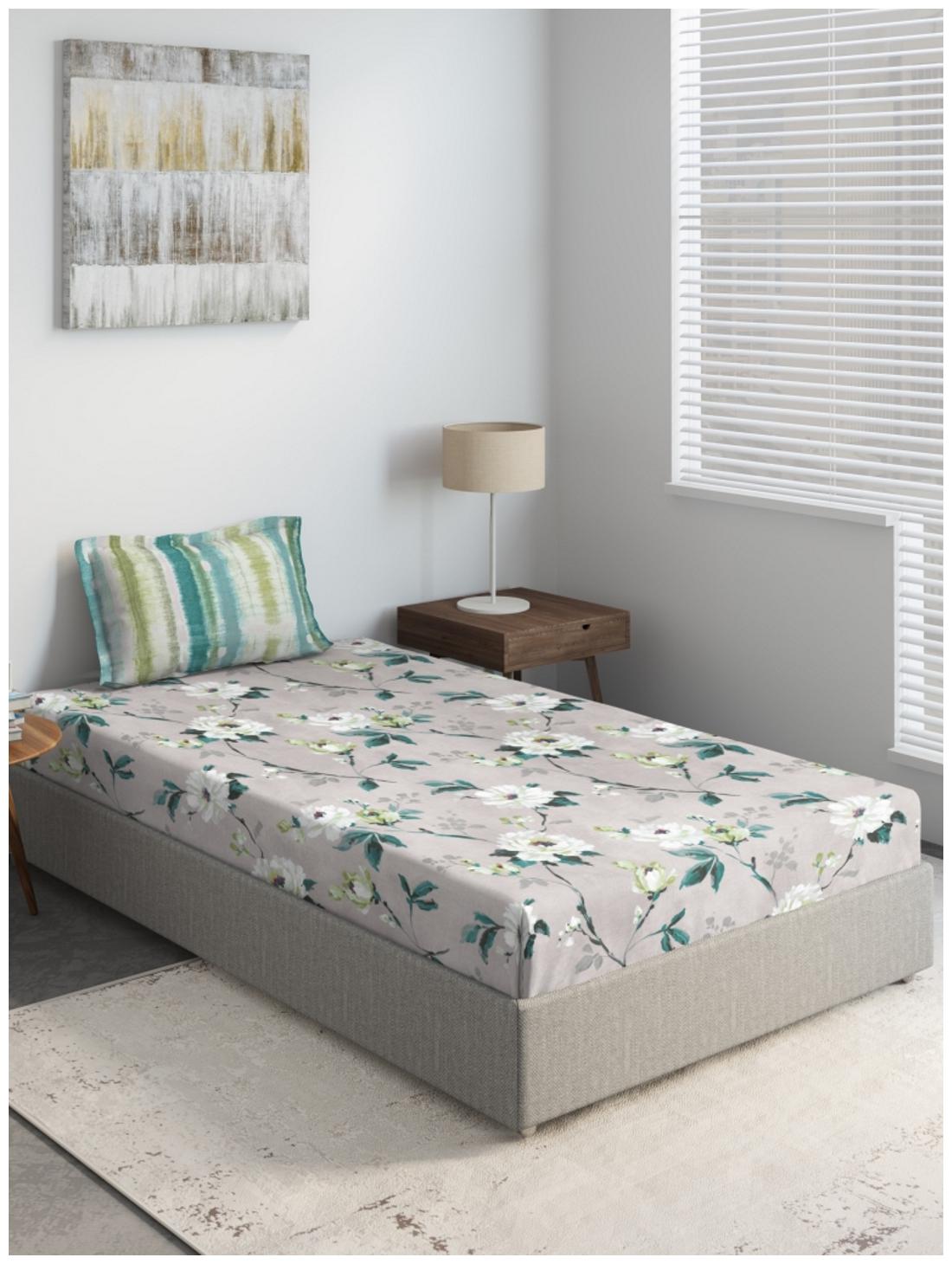 

D Decor Live Beautiful Cotton Floral Single Size Bedsheet 136 TC ( 1 Bedsheet With 1 Pillow Covers Grey )