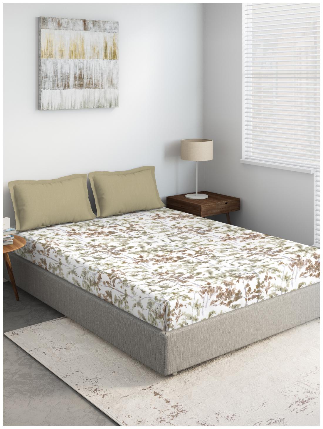 

D Decor Live Beautiful Cotton Printed Double Size Bedsheet 136 TC ( 1 Bedsheet With 2 Pillow Covers Brown )