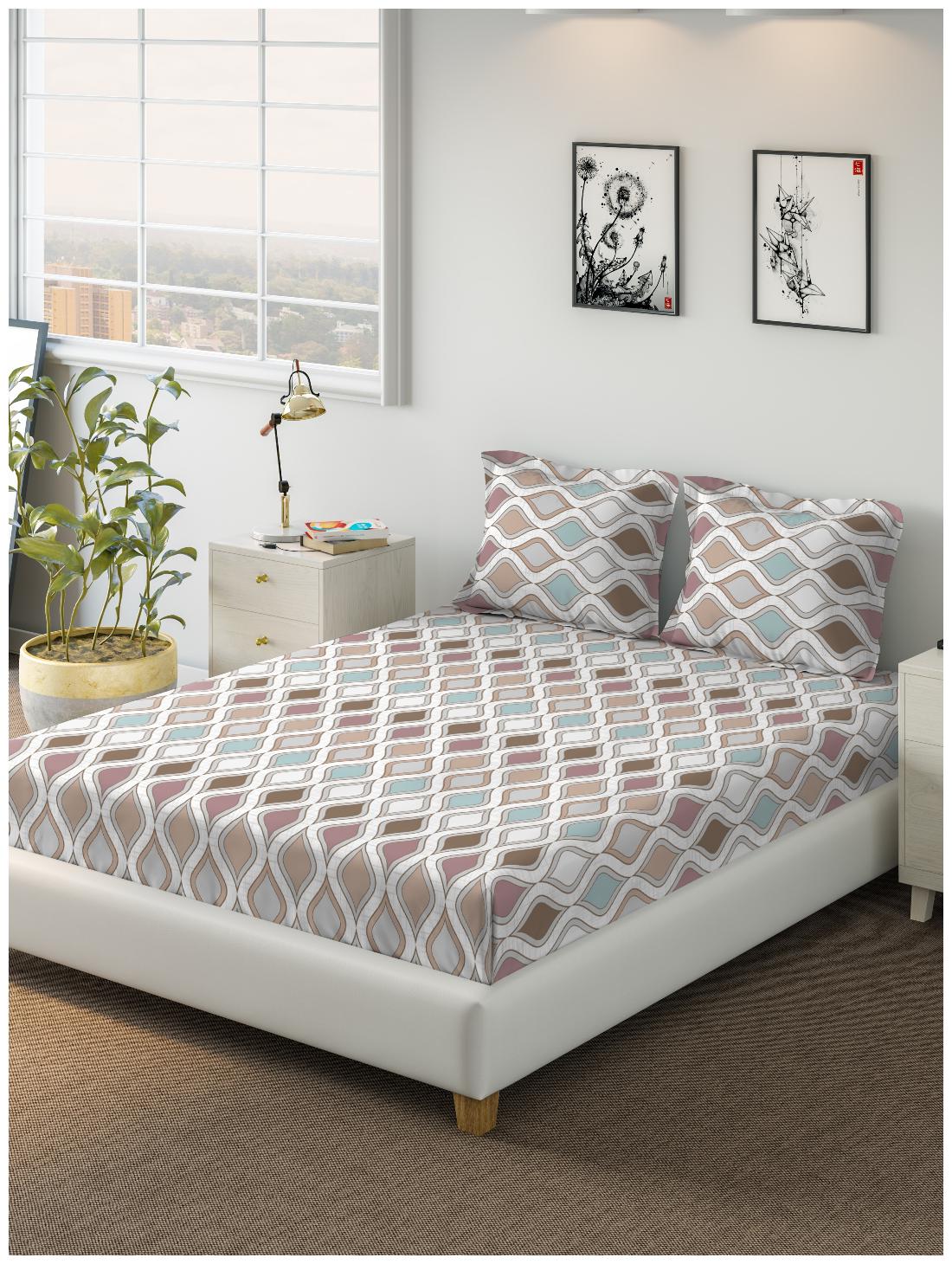 

D Decor Live Beautiful Cotton Printed Double Size Bedsheet 144 TC ( 1 Bedsheet With 2 Pillow Covers Brown )