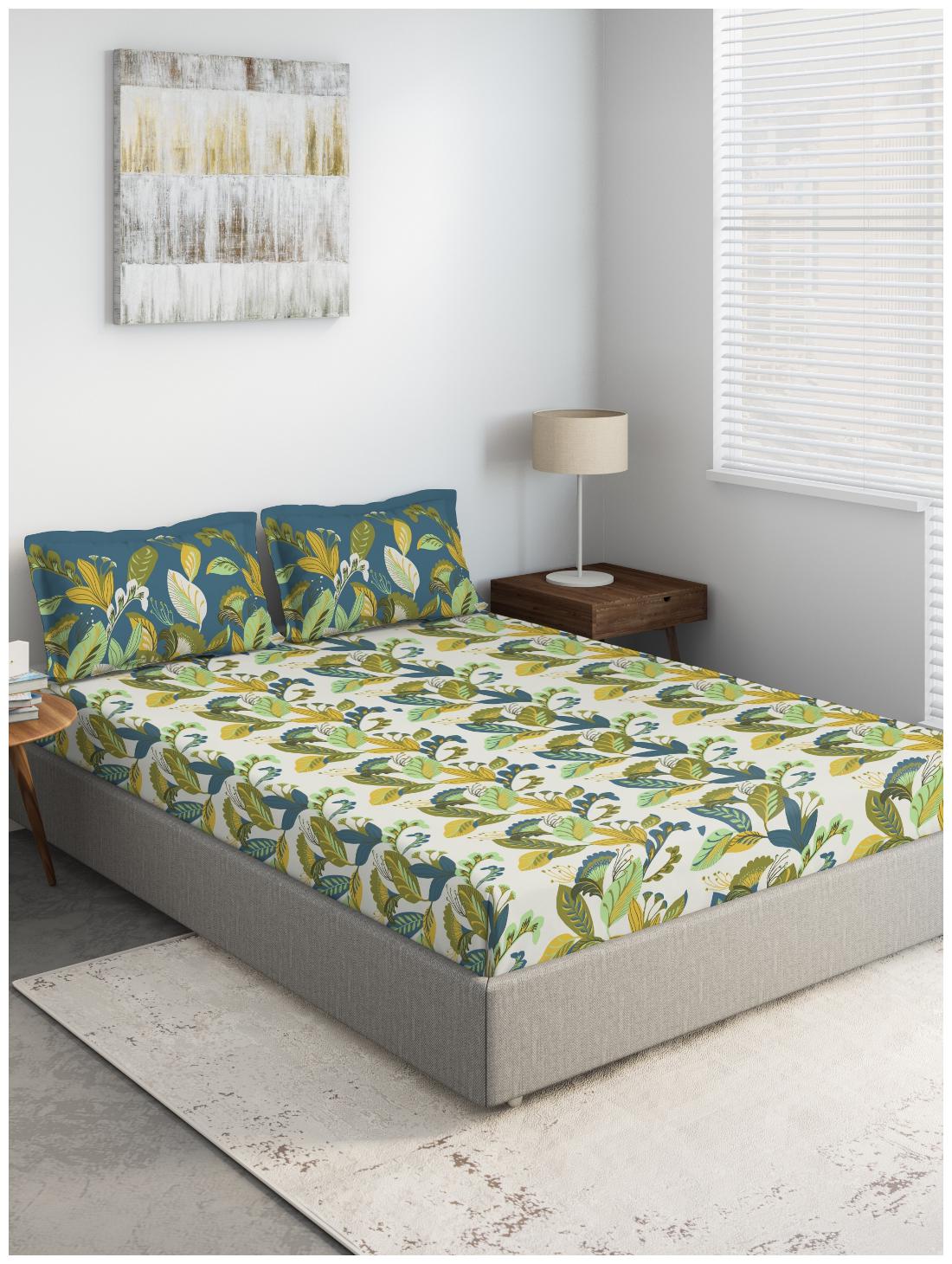 

D Decor Live Beautiful Cotton Floral Double Size Bedsheet 144 TC ( 1 Bedsheet With 2 Pillow Covers Green )