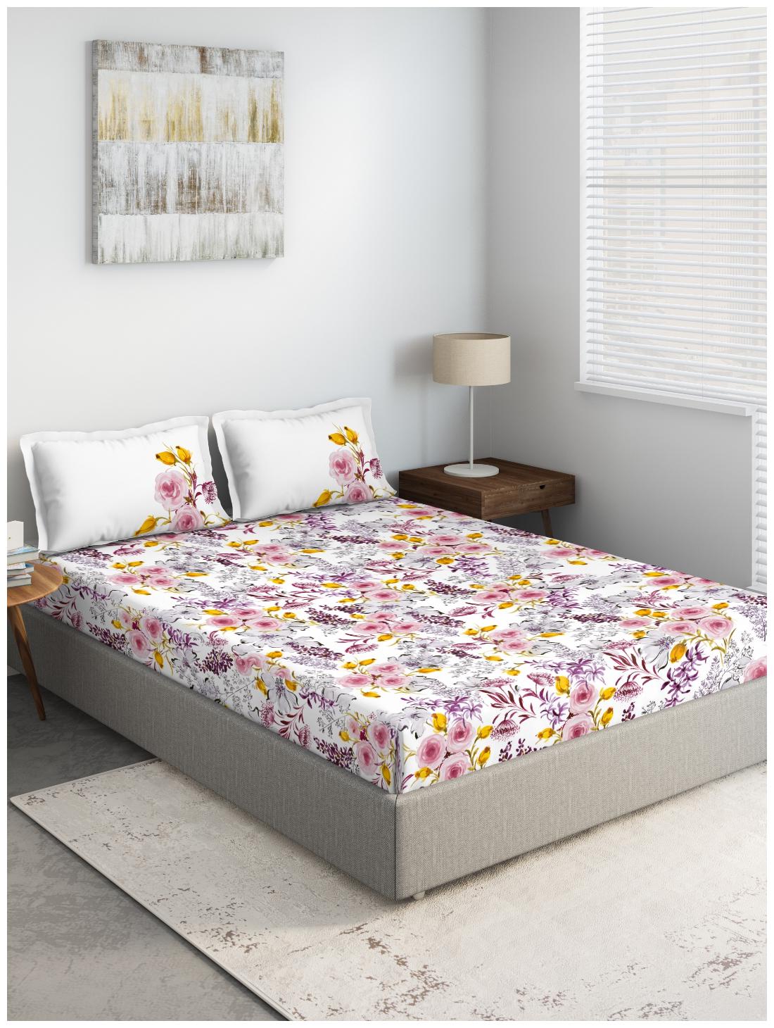 

D Decor Live Beautiful Cotton Printed Double Size Bedsheet 136 TC ( 1 Bedsheet With 2 Pillow Covers Pink )