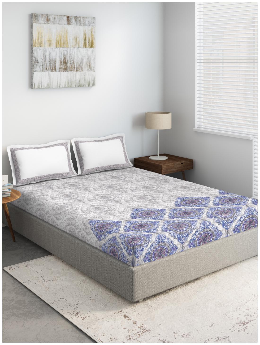 

D Decor Live Beautiful Cotton Printed Double Size Bedsheet 136 TC ( 1 Bedsheet With 2 Pillow Covers Blue )