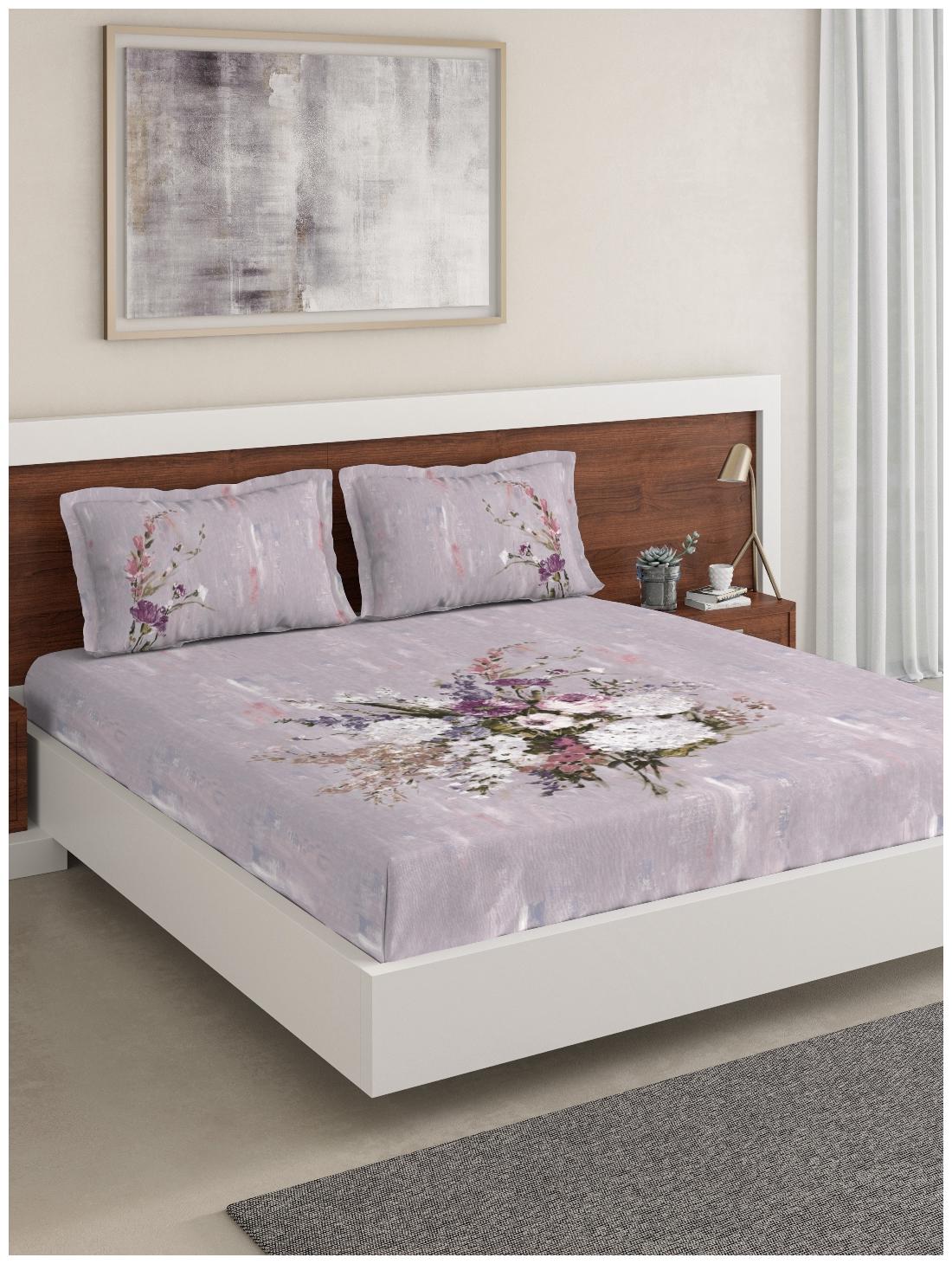 

D Decor Live Beautiful Cotton Floral Double Size Bedsheet 180 TC ( 1 Bedsheet With 2 Pillow Covers Purple )