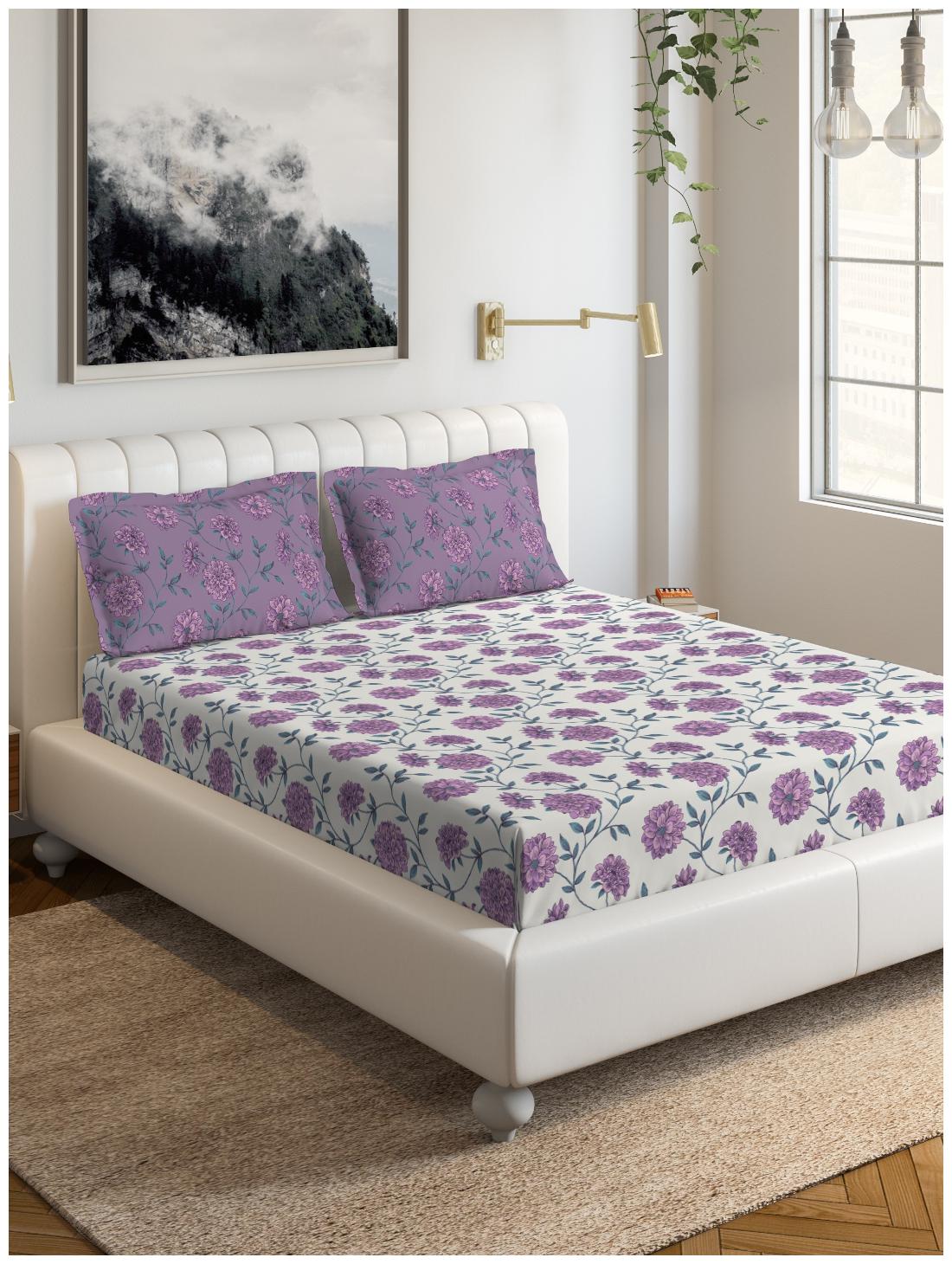 

D Decor Live Beautiful Cotton Printed Double Size Bedsheet 144 TC ( 1 Bedsheet With 2 Pillow Covers Purple )