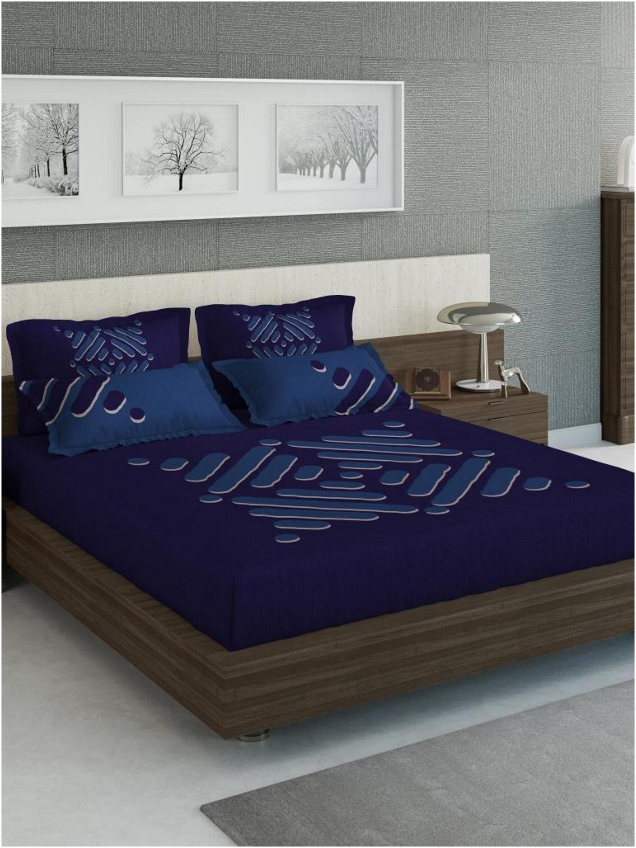 

D Decor Live Beautiful Cotton Geometric Double Size Bedsheet 300 TC ( 1 Bedsheet With 2 Pillow Covers Blue )