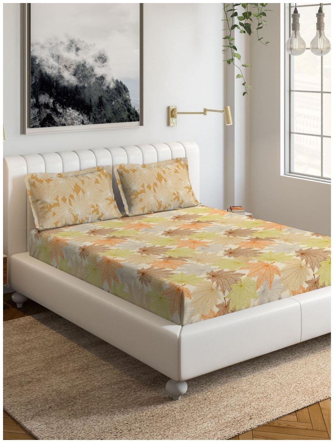 

D Decor Live Beautiful Cotton Geometric Double Size Bedsheet 144 TC ( 1 Bedsheet With 2 Pillow Covers Peach )