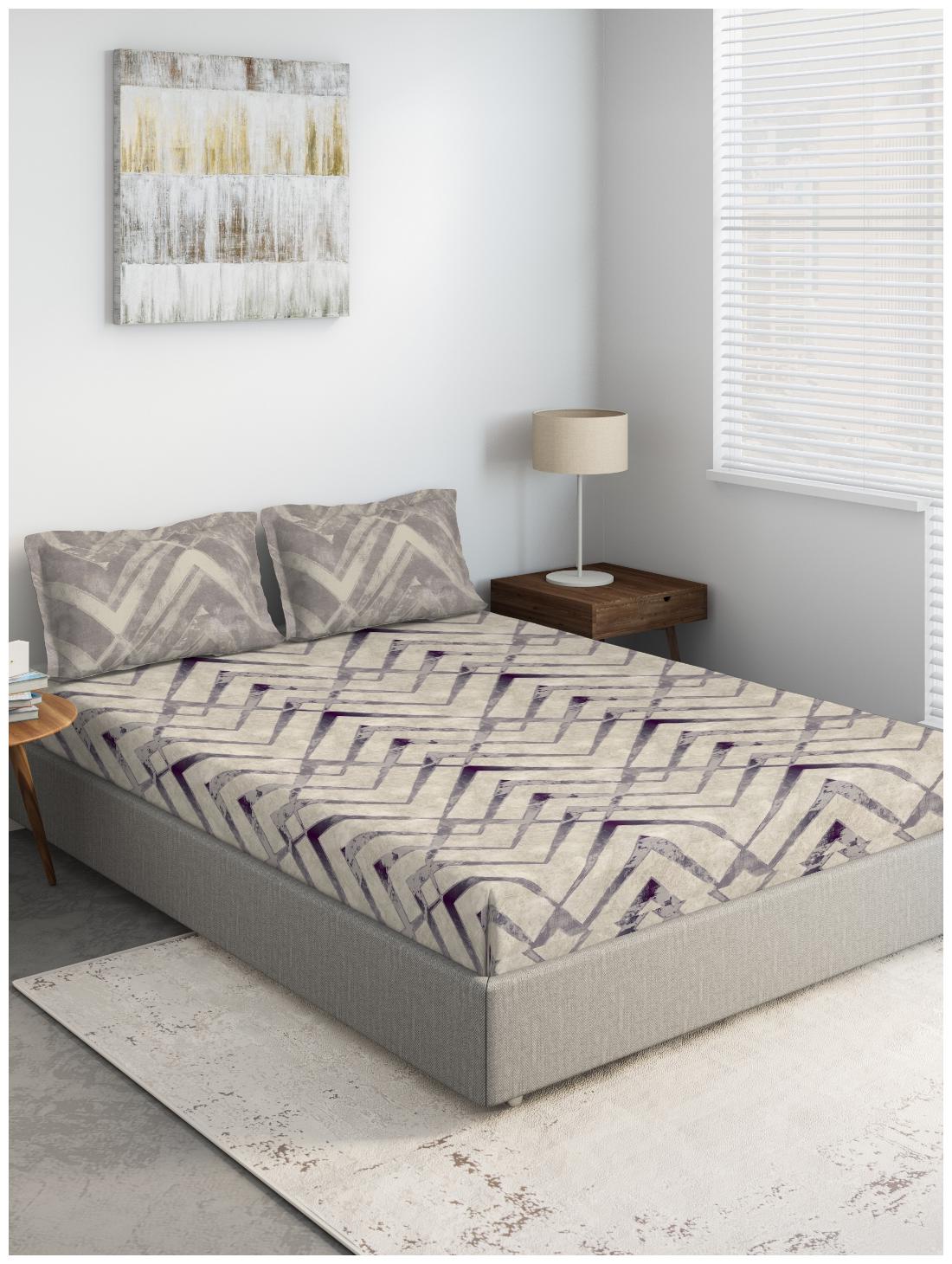 

D Decor Live Beautiful Cotton Geometric Double Size Bedsheet 136 TC ( 1 Bedsheet With 2 Pillow Covers Grey )