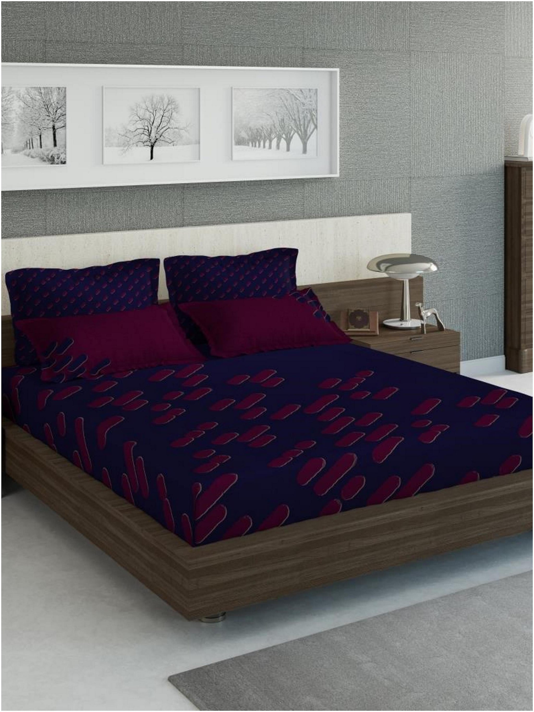 

D Decor Live Beautiful Cotton Geometric Double Size Bedsheet 300 TC ( 1 Bedsheet With 2 Pillow Covers Blue )