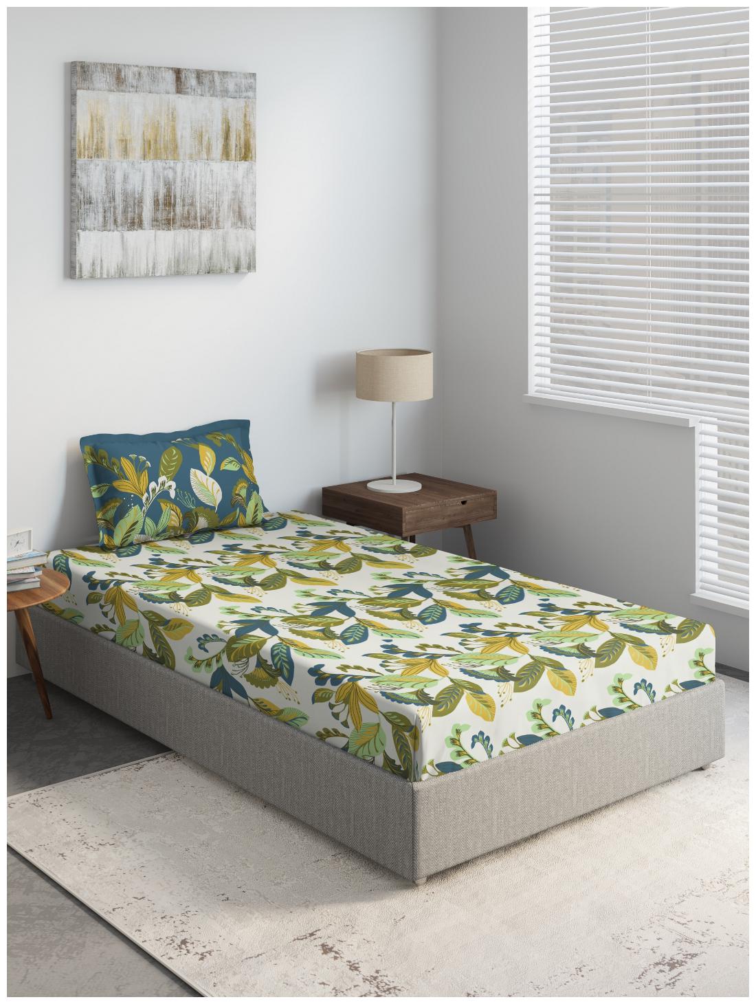 

D Decor Live Beautiful Cotton Floral Single Size Bedsheet 144 TC ( 1 Bedsheet With 1 Pillow Covers Green )