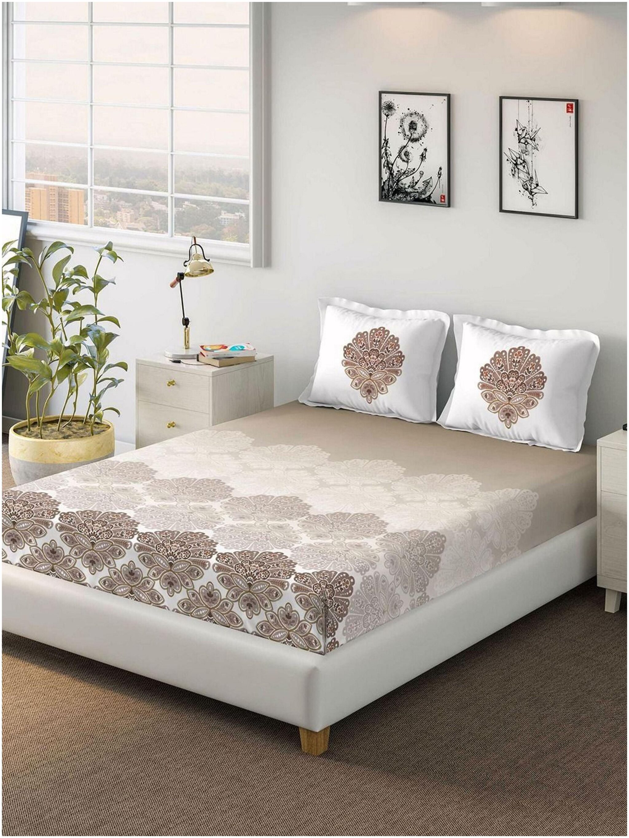 

D Decor Live Beautiful Cotton Printed Double Size Bedsheet 150 TC ( 1 Bedsheet With 2 Pillow Covers Brown )