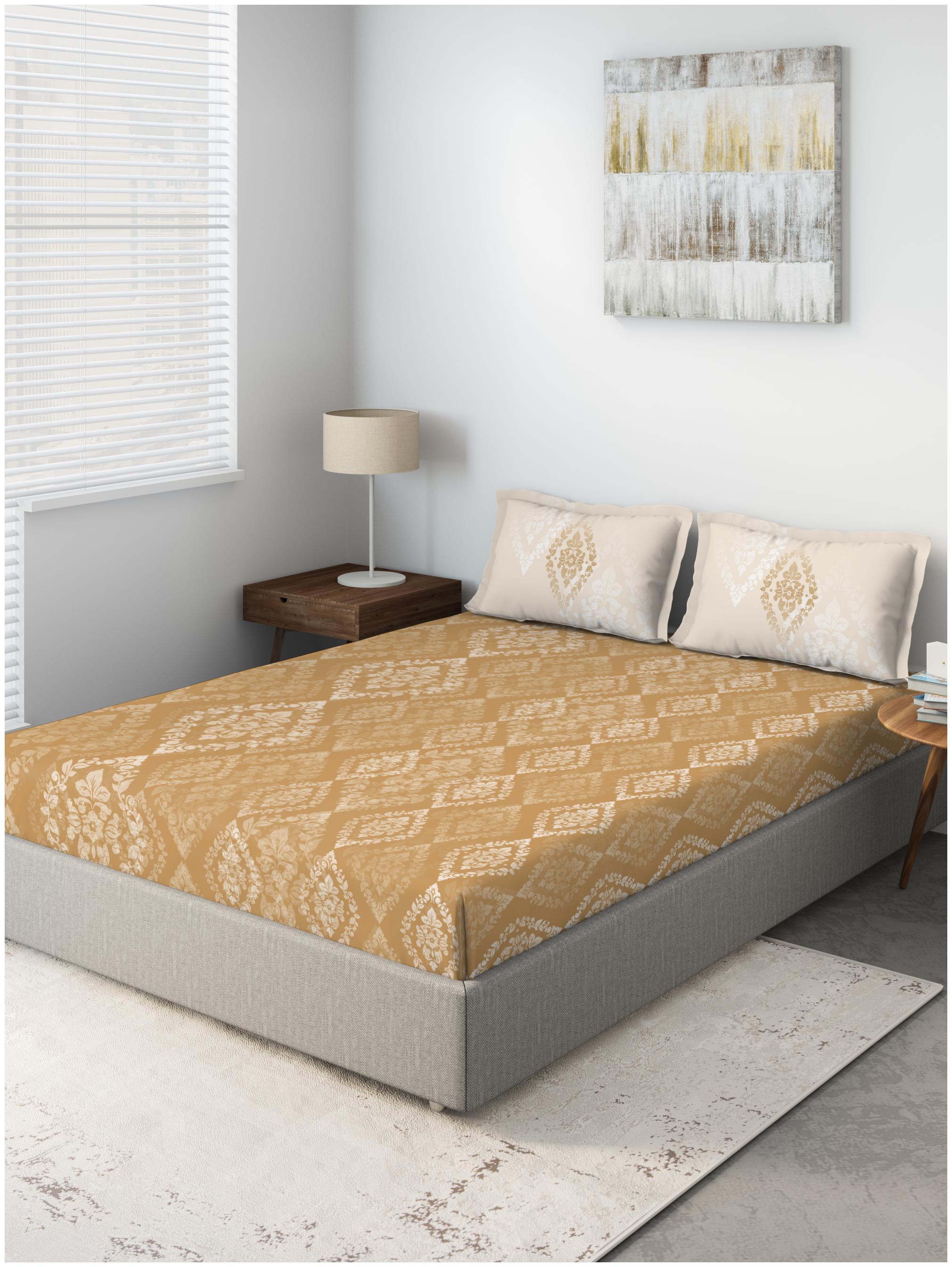

D Decor Live Beautiful Cotton Floral Queen Size Bedsheet 136 TC ( 1 Bedsheet With 2 Pillow Covers Brown )