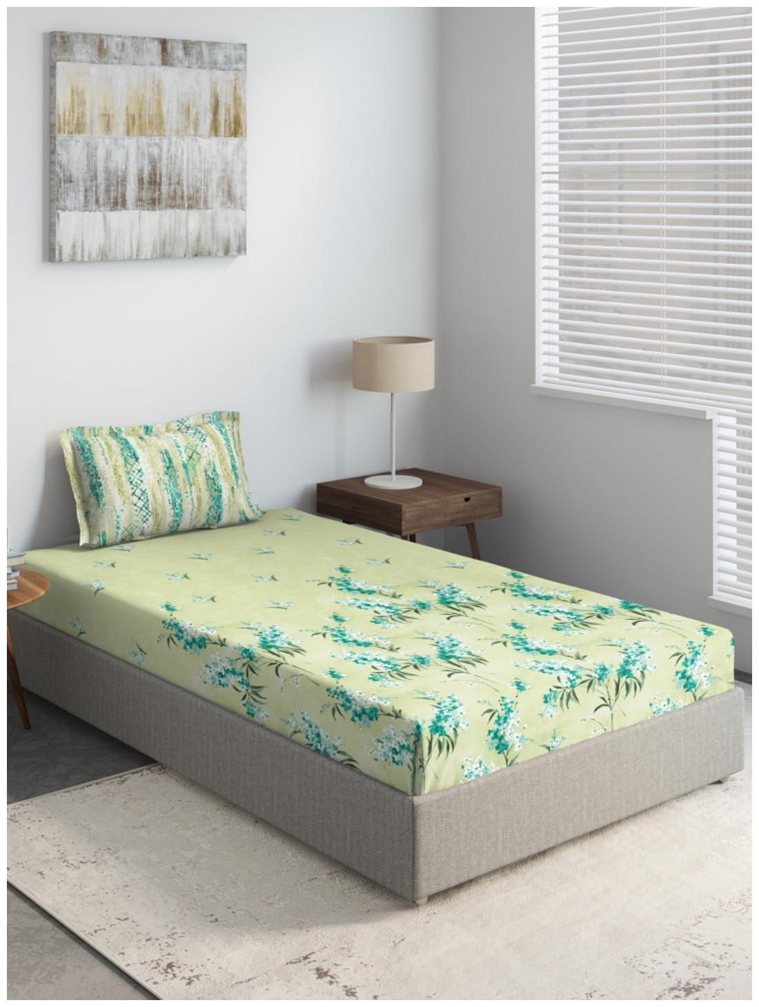 

D Decor Live Beautiful Cotton Floral Single Size Bedsheet 136 TC ( 1 Bedsheet With 1 Pillow Covers Turquoise )