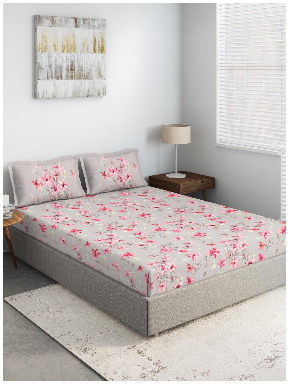 

D Decor Live Beautiful Cotton Floral Double Size Bedsheet 144 TC ( 1 Bedsheet With 2 Pillow Covers Grey )
