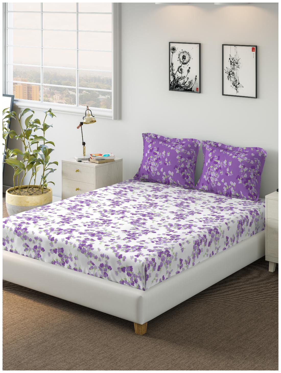 

D Decor Live Beautiful Cotton Floral Double Size Bedsheet 136 TC ( 1 Bedsheet With 2 Pillow Covers Purple )