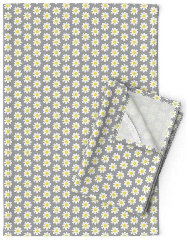 

Daisies Yellow White Floral Pattern Linen Cotton Tea Towels by Roostery Set of 2