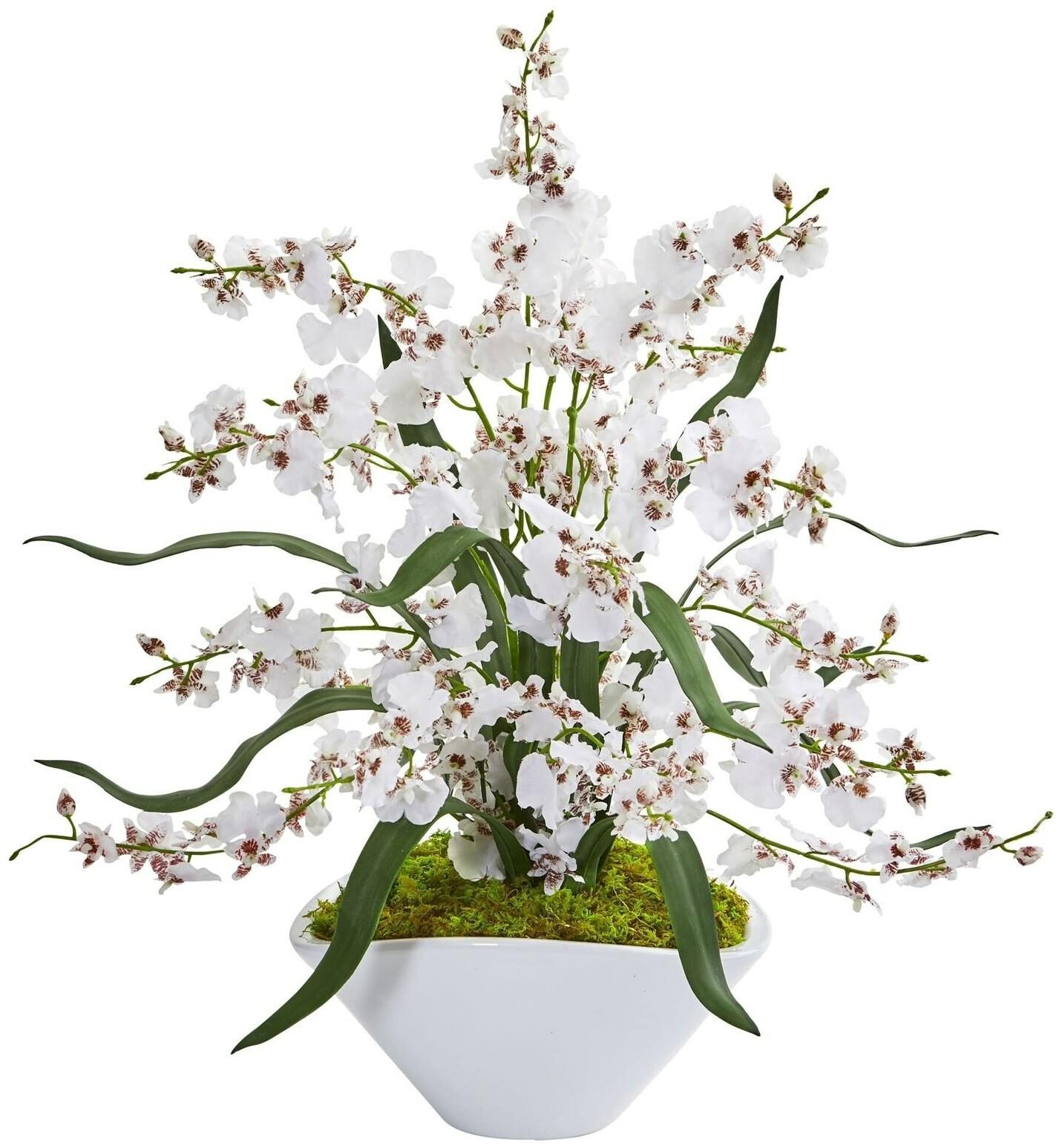 

Dancing Lady Orchid Artificial Arrangement in White Vase