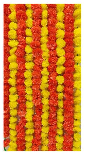 

Dannyboyzs Yellow And Orange Marigold Fluffy Flower For Wedding And Diwali (60 inch Set Of 10)