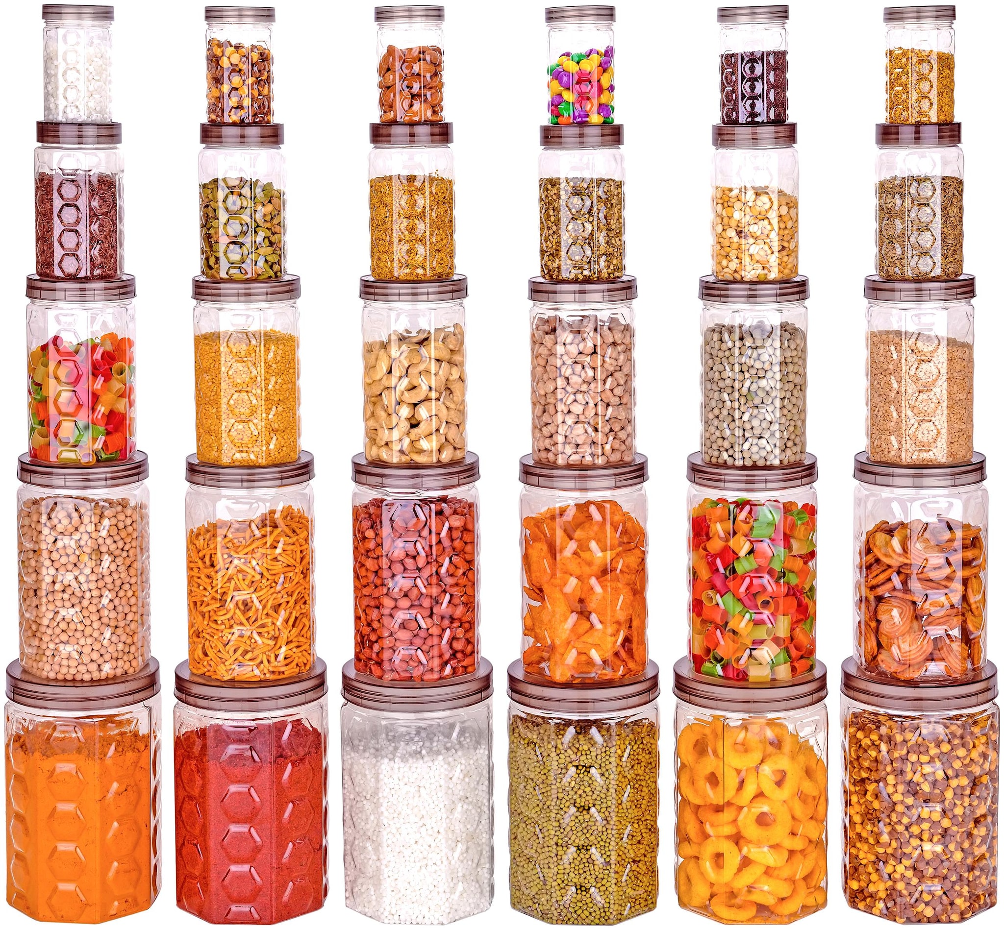 

Darkline Canisters Jars Set Of 30 - 250 ml 350 ml 650 ml 1200 ml 2000 ml Plastic (Pack of 30 grey Transparent)