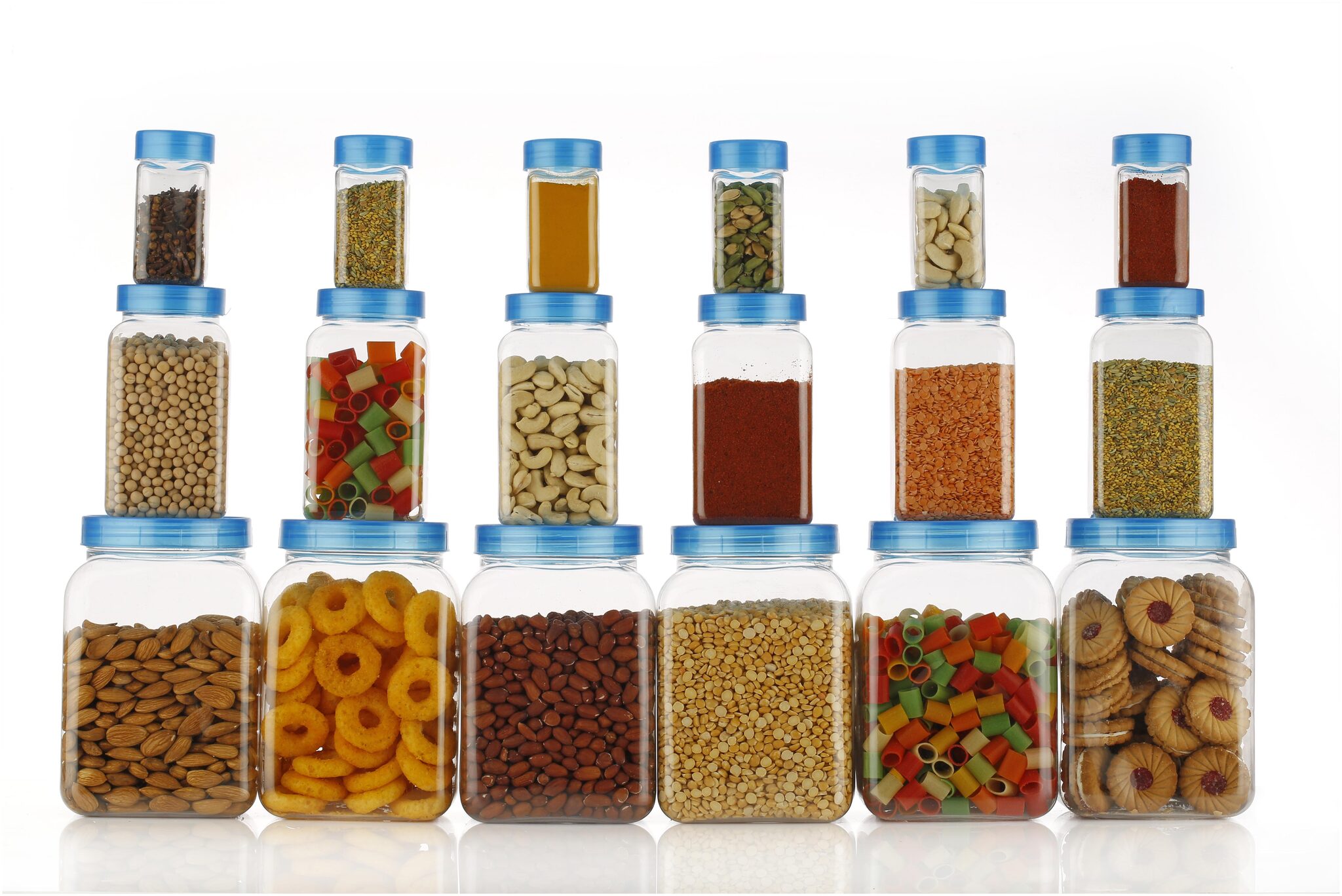 

Darkline Canisters Jars Set Container Box Kitchen Container Combo Set Of 18 - 200 ml 550 ml 1700 ml Plastic Grocery Container Fridge Container (Pack of 18 Blue)