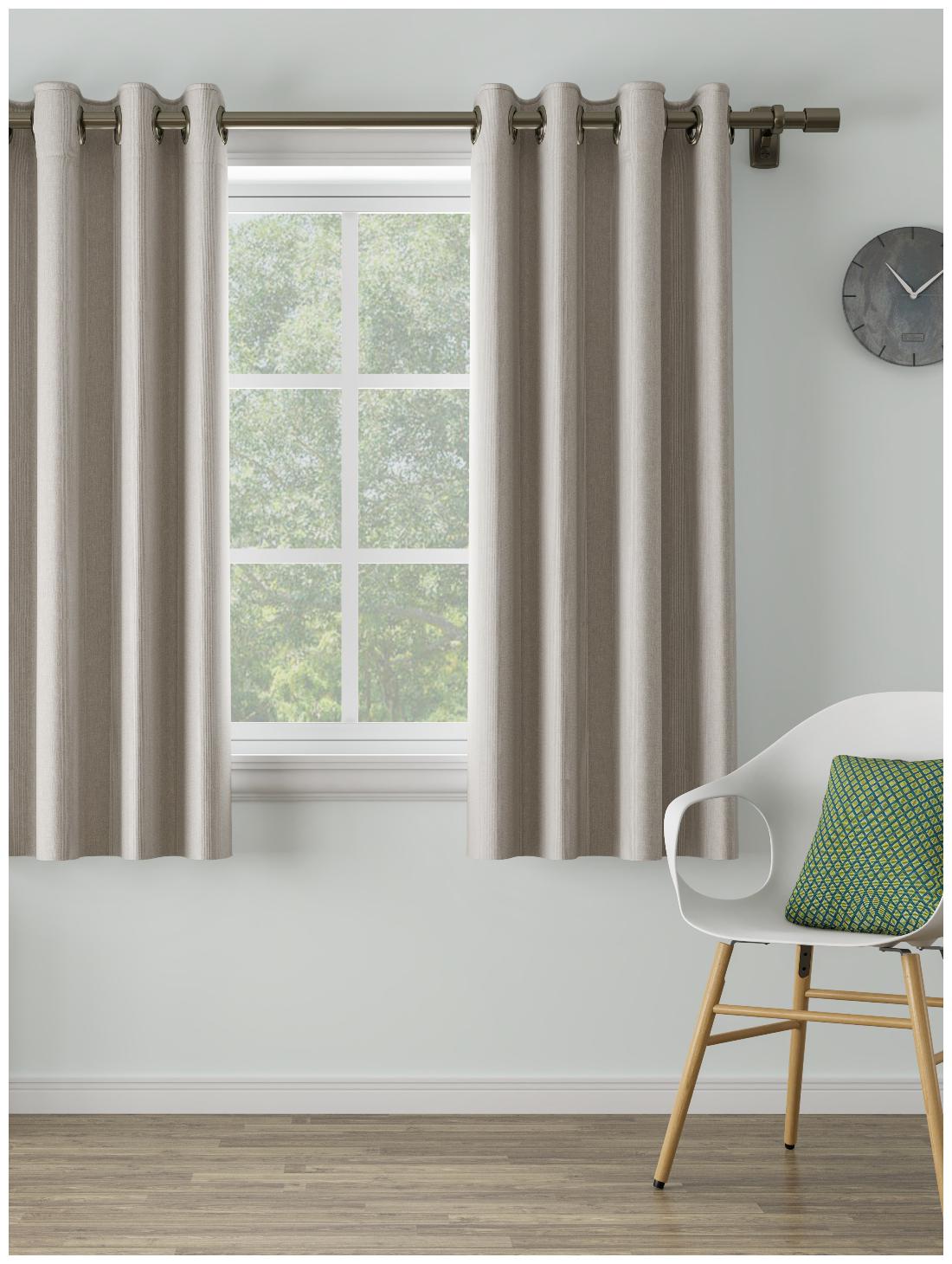

D Decor Live Beautiful Cotton Window Blackout Beige Regular Curtain ( Eyelet Closure Striped )
