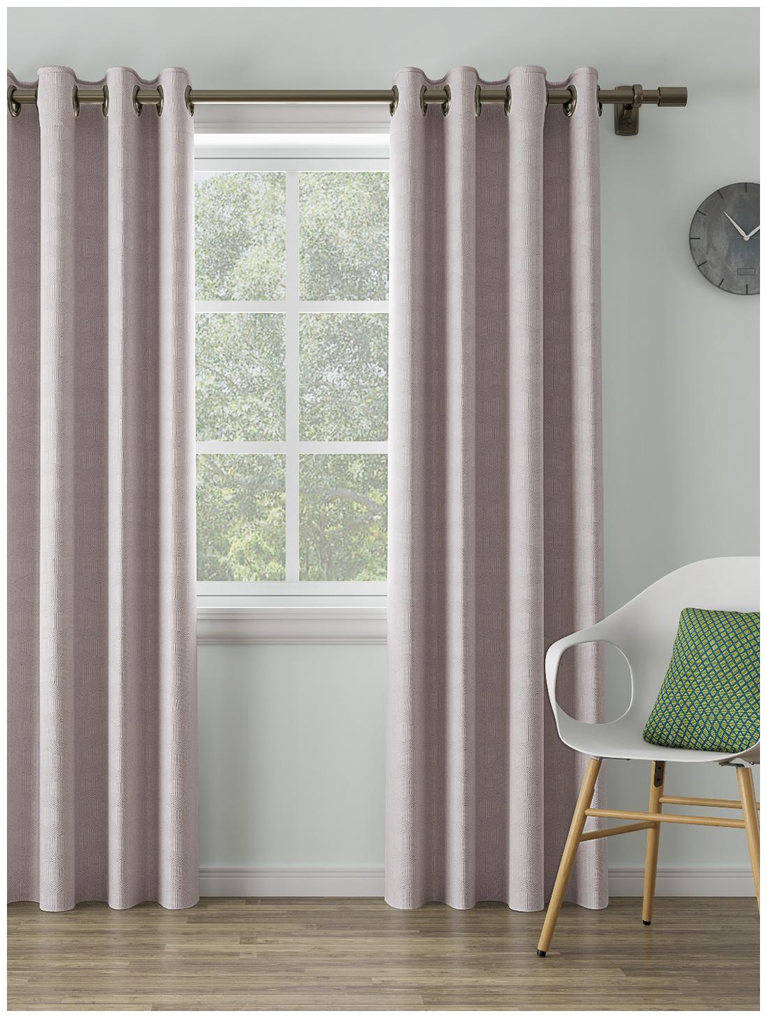 

D Decor Live Beautiful Cotton Window Blackout White Regular Curtain ( Eyelet Closure Geometric )