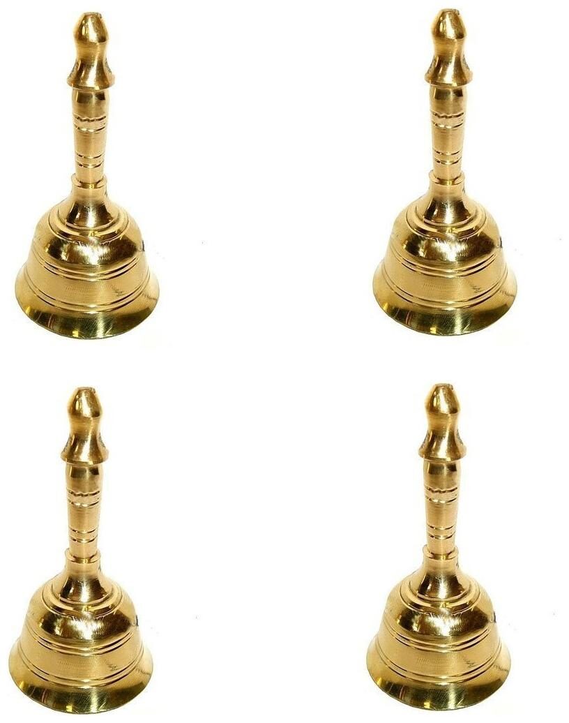 

De-Ultimate Pack Of 4 pcs Brass Round Head Pooja Puja Bell Ghanti for Poojan Purpose Spiritual Gift Item