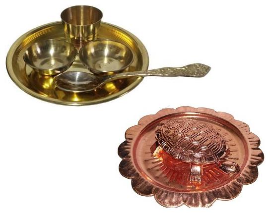 

De-Ultimate 2 pcs Brass Laddu Gopal Thali Set With Kachua Yantra ( 2 no ) Vaastu fengshui with Plate
