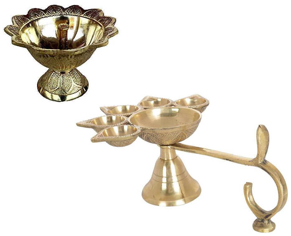 

De-Ultimate Combo Of 5 Face Puja Camphor Burner Lamp Panch Aarti Jyoti With Brass Diwali Devdas (No 1 ) Diya