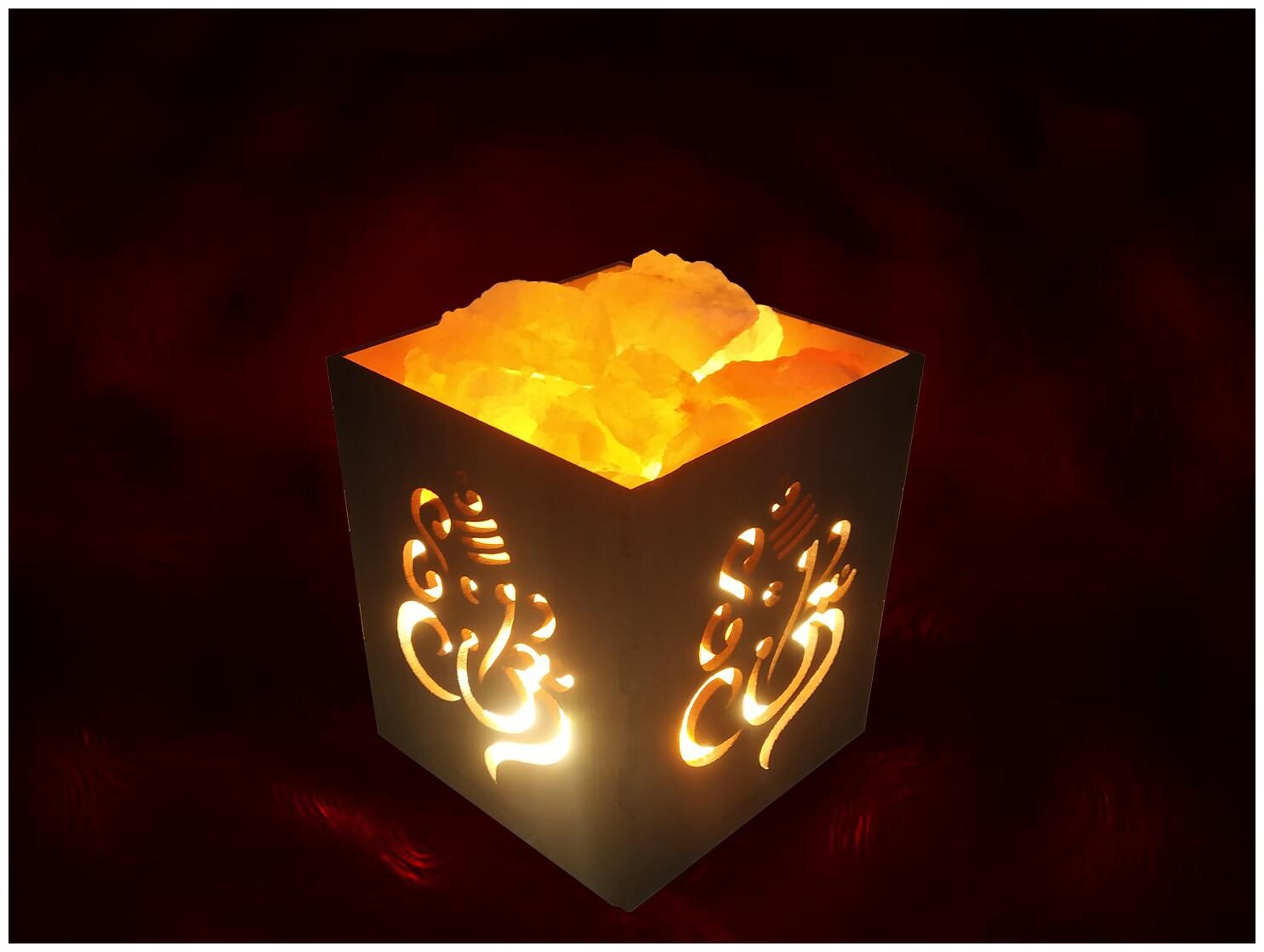 

De-Ultimate Natural Air Purifier Wooden Square Basket Vastu Feng Shui Himalayan Rock Salt Crystal Chunks Lord Ganesha Table Lamp For Prosperity Positive Energy