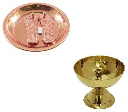 

De-Ultimate 2 pcs Shree Maa Lakshmi Charan Paduka ( 2 no ) Vaastu fengshui Plate With Paro Pyali (1 no ) Diya