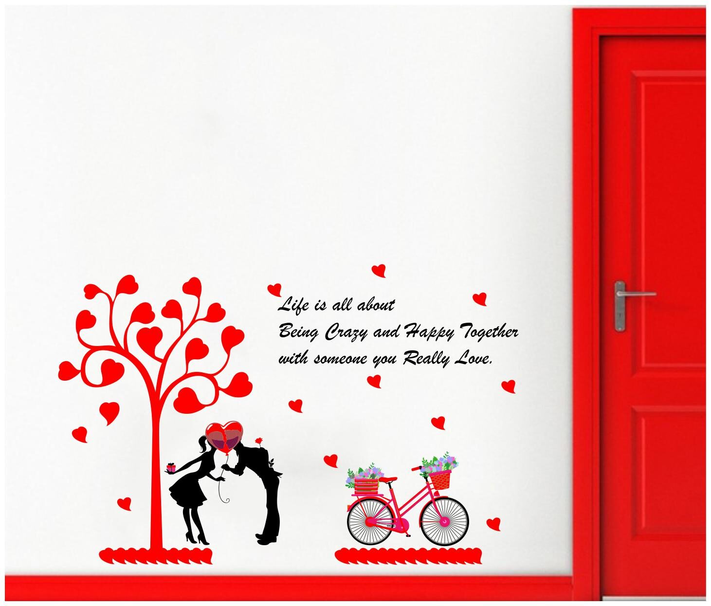 

Decal O Decal Lovely Couple Under Heart Tree With Bicycle Wall Stickers (Pvc Vinyl Multi)