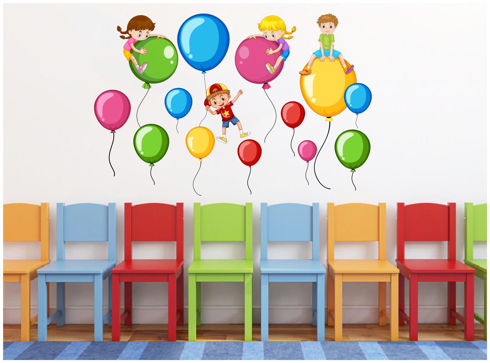 

Decal o Decal Flying Balloon with Kids For Birthday Party Wall Stickers (PVC Vinyl Multi)
