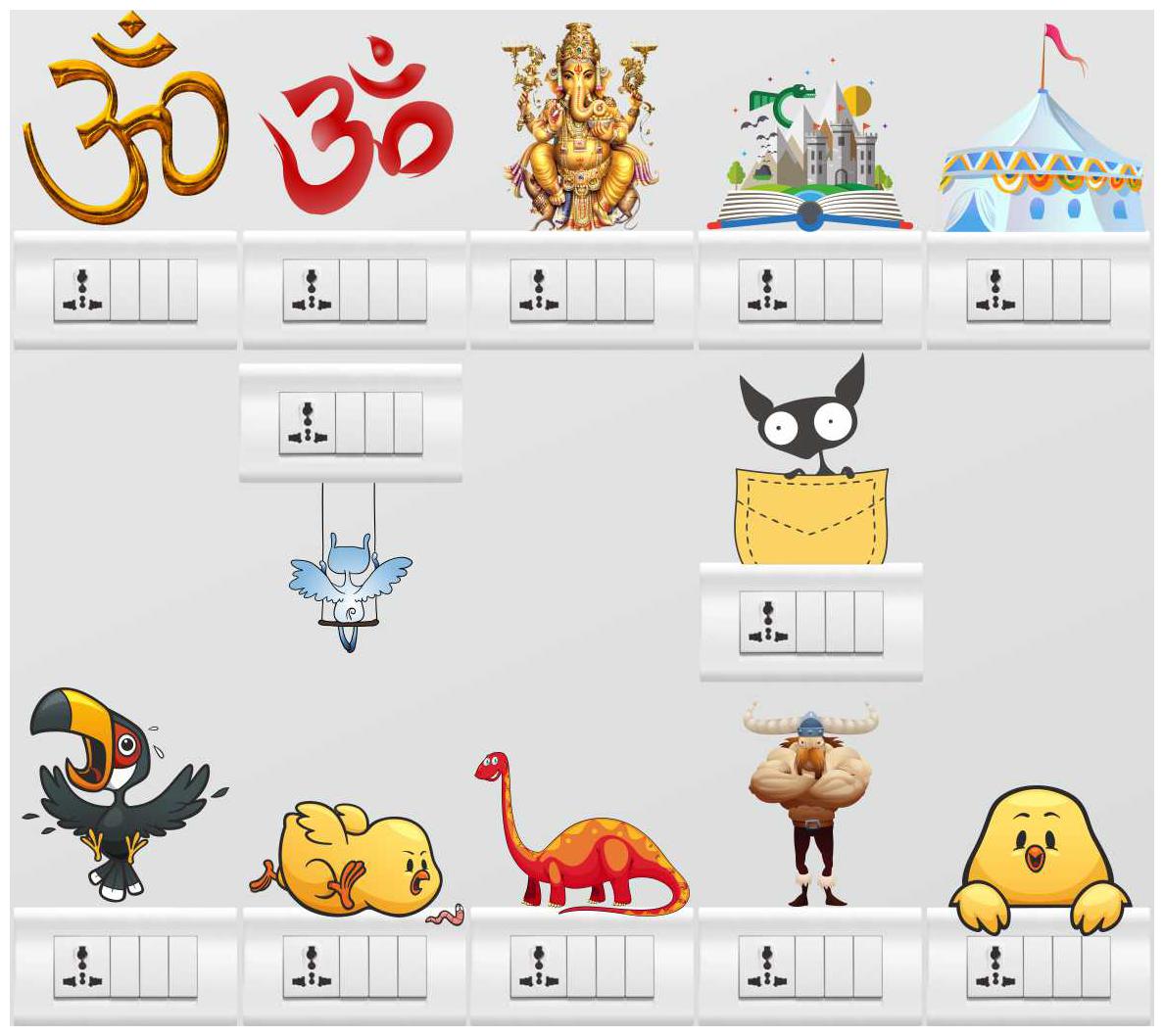 

Decal O Decal Spiritual images Cartoon tent and Birds Combo Switch Board Decals
