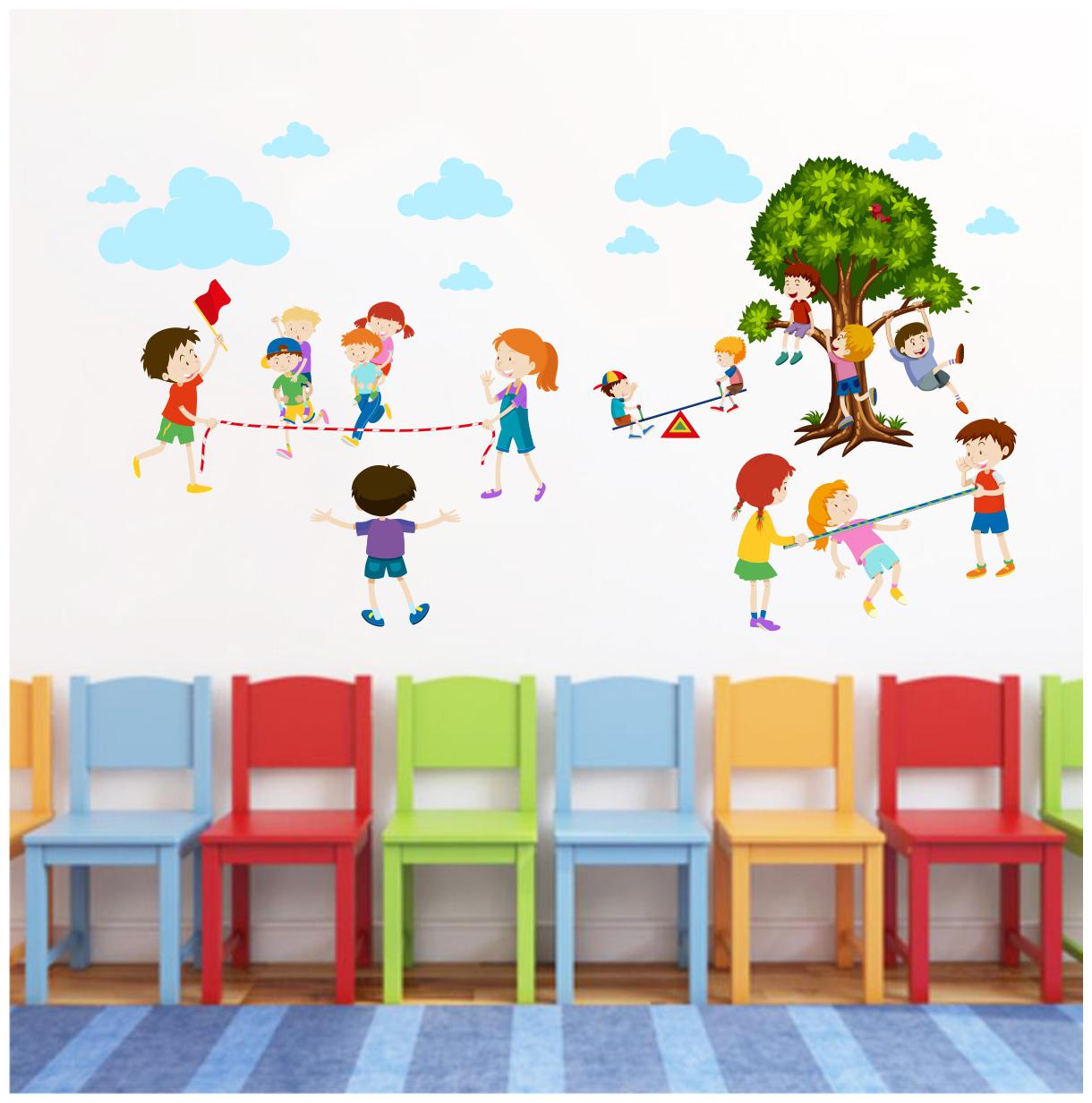 

Decal o Decal Kids Playing See-Saw huddle Jump and Tree Climbing Wall Stickers (PVC Vinyl Multi)