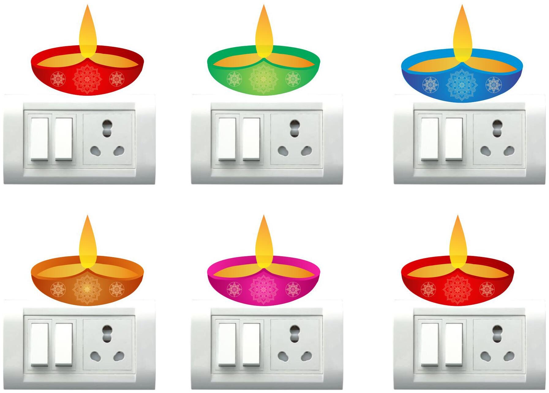 

Decor Villa Multicolor Deepak Switch Board Sticker (SIZE -25 CM X 25 CM PVC Vinyl) Pack of 6