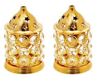 

Decorate india Decorate India Pure Brass small Crystal akhand diya Brass Table Diya Set (Height 10 66 cm (4 2 inch) Pack of 2)