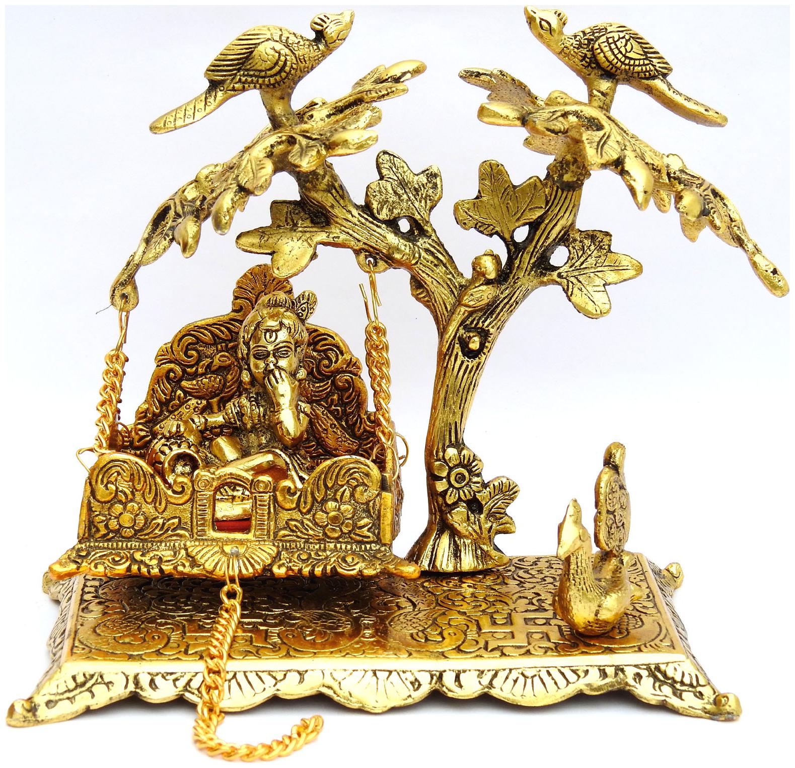 

Decorative Laddu Gopal Jhula in Golden Finish Lord Jhula Hanging From a tree (With Laddu Gopal)