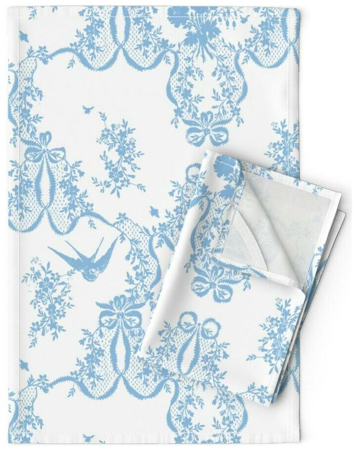 

Decorative Toile Floral Birds Pale Linen Cotton Tea Towels by Roostery Set of 2