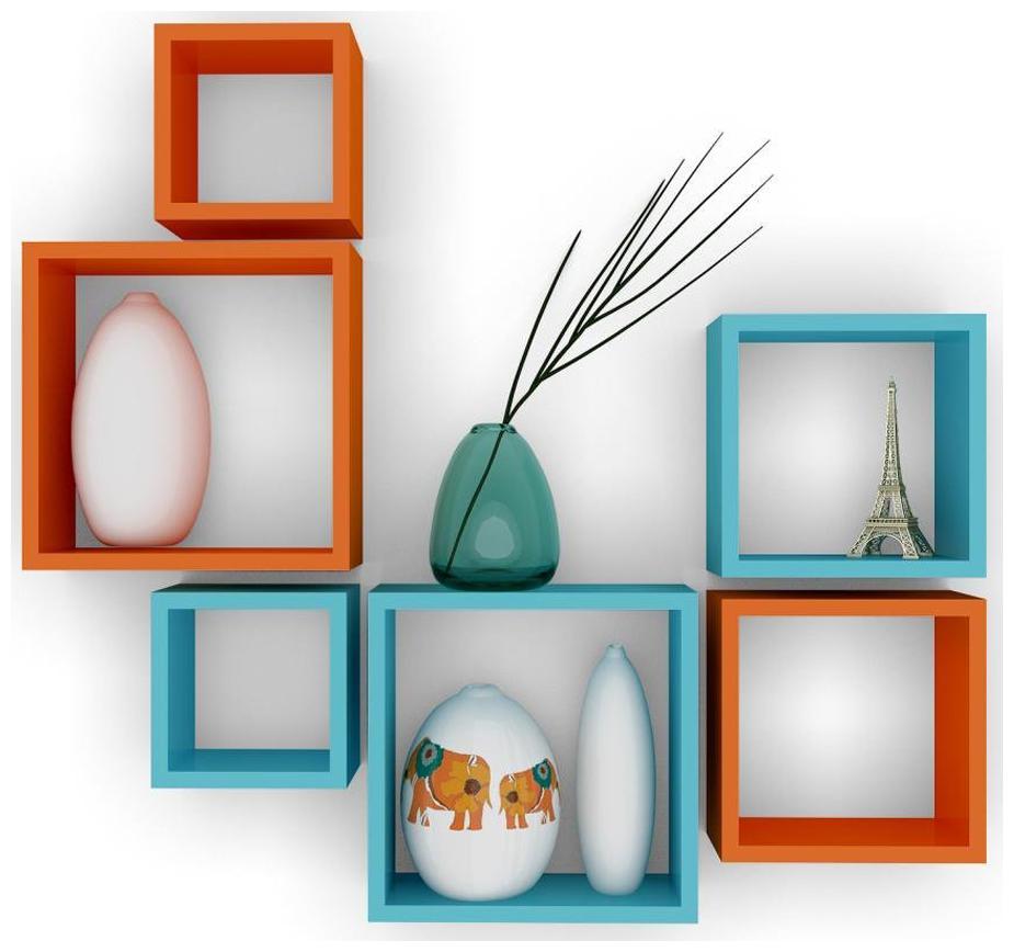 

DecorNation Wall Shelf Rack Set Of 6 Nesting Square Floating Wall Shelves