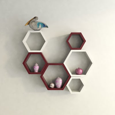 

DecorNation Brown And White Hexagon Shape Storage Wall Shelf - 6 pcs