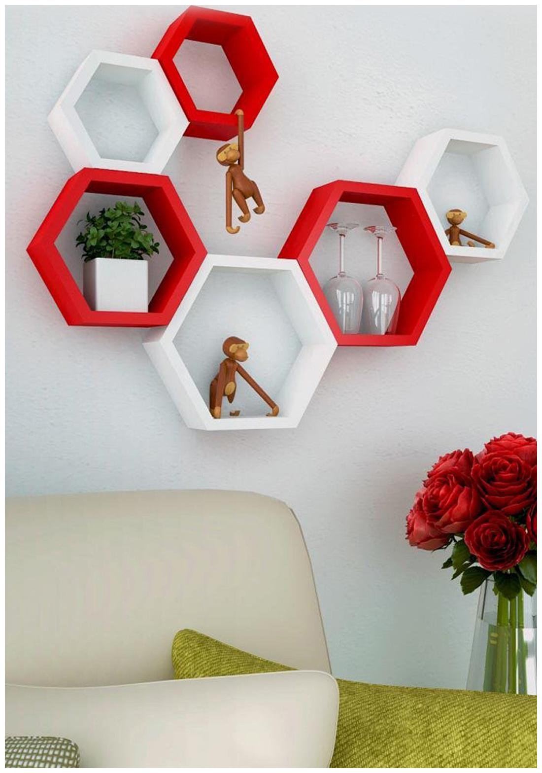 

Decornation Red And White Beehive Wall Shelf Set Of 6