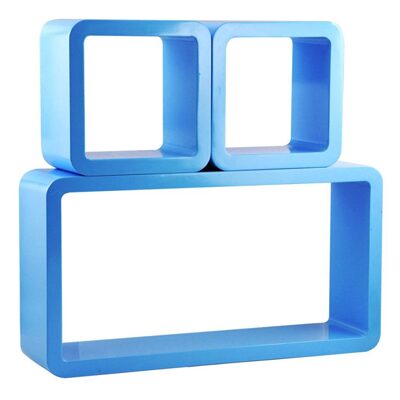 

Decornation Blue Set Of 3 Floating Storage Cube Rectangle Wall Shelves