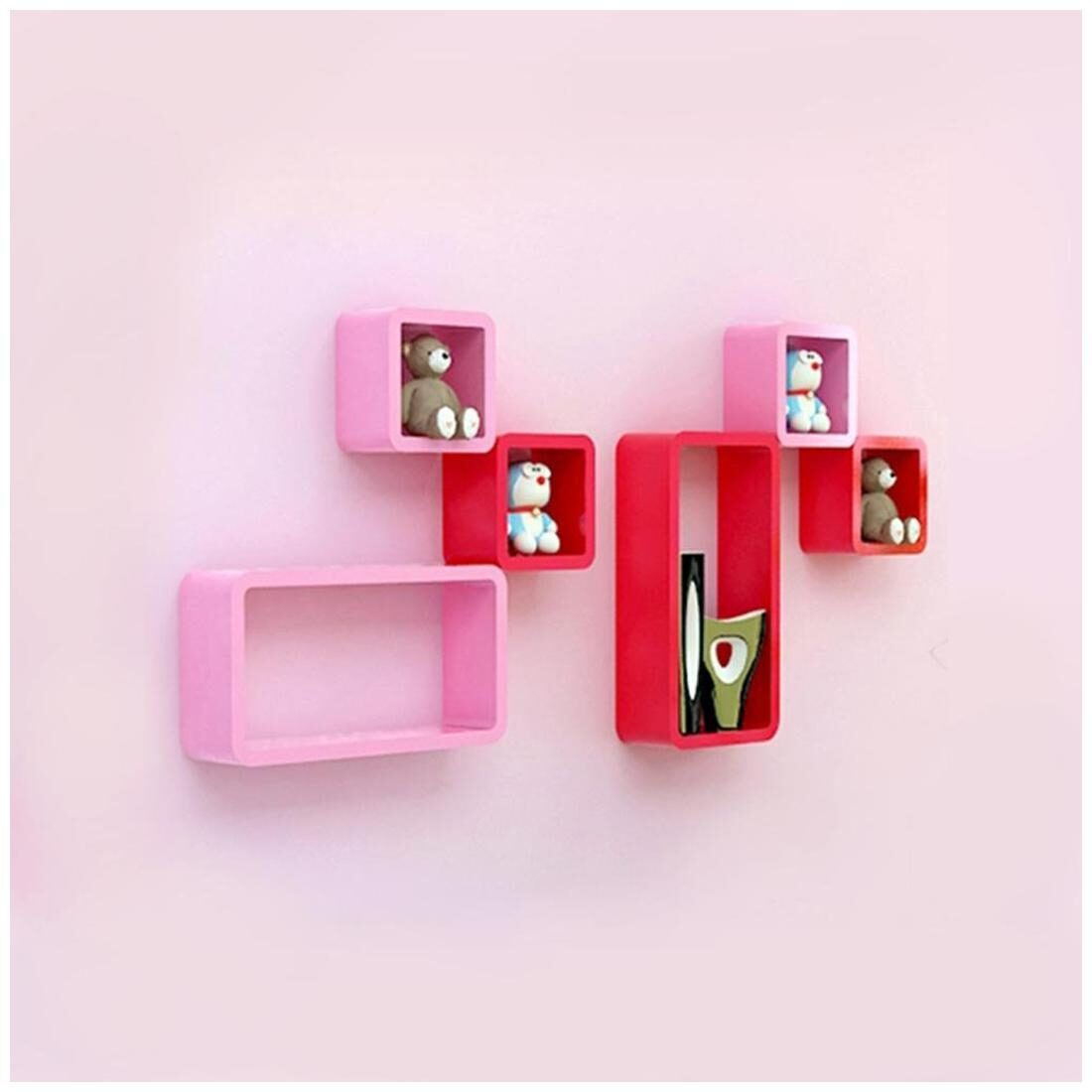 

DecorNation Wall Shelf Set Of 6 Cube Rectangle Mdf Floating Wall Shelves