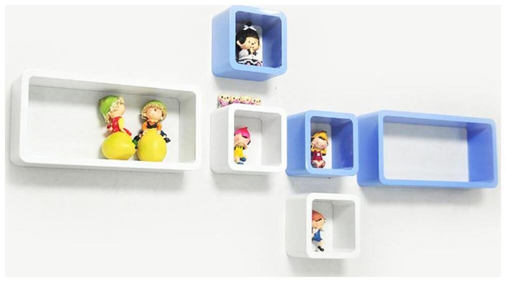 

Decornation White And Blue Cube Rectangle Mdf Shelf