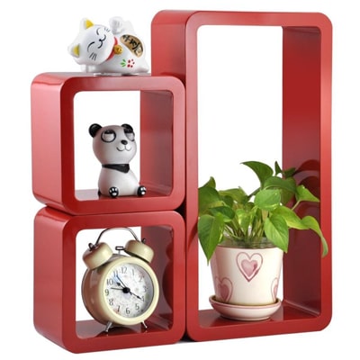

Decornation Red Set Of 3 Floating Storage Cube Rectangle Wall Shelves