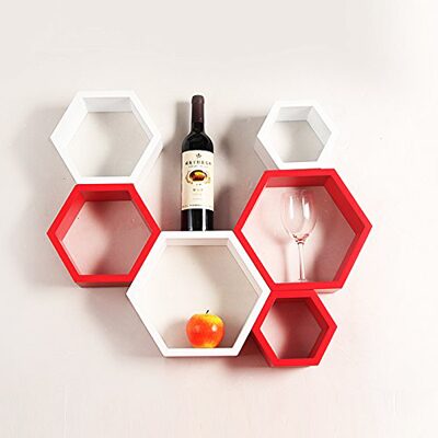 

Decornation Red And White Hexagon Shape Wall Shelf Set Of 6