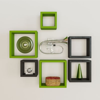 

DecorNation Set Of 6 Nesting Square Designer Floating Wall Shelves