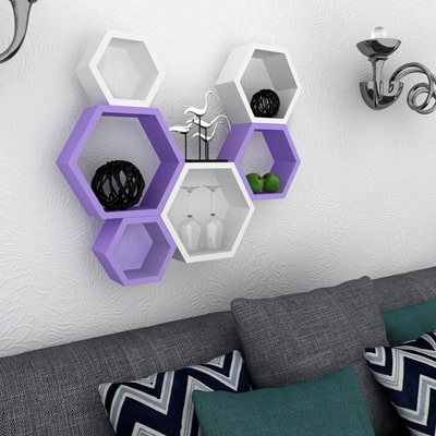 

Decornation Purple And White Hexagon Shape Wall Shelf Set Of 6