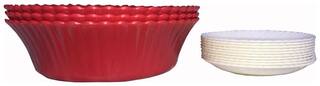 Decornt Microwave Safe Unbreakable Food Grade Round Virgin Plastic 7 inch White Quarter Plate Set of 10 and 3 Red Serving Bowls