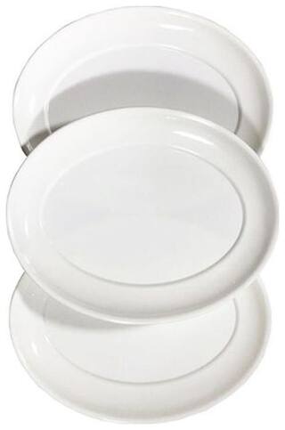 Decornt Virgin Plastic Serving Platter Oval Decorative Rice Plate Tray For Drink Breakfast Tea Dinner Coffee Salad Food Kitchen 25.4 cm (10 inch) x 35.56 cm (14 inch) Set of 3 - Off White